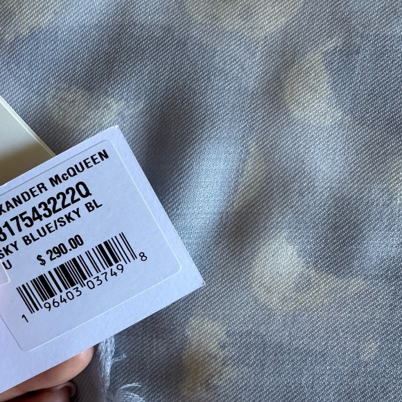 Alexander McQueen Graffiti Logo Skull Print Silk Biker Scarf Sky Blue NEW - Picture 8 of 8